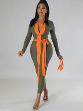 Long Sleeve Color Block Maxi Dress